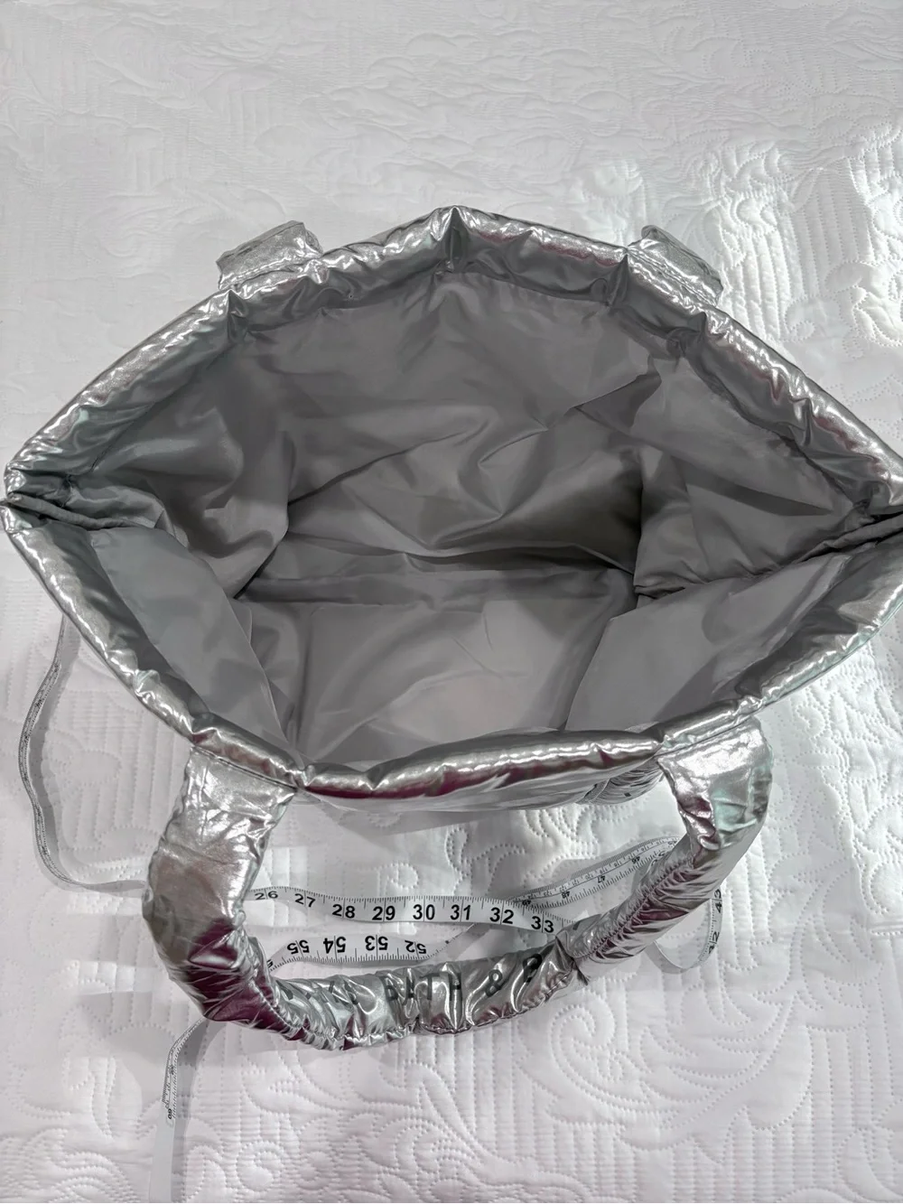Bath & Body Works Limited Edition Metallic Silver Puffer Tote Bag NWT